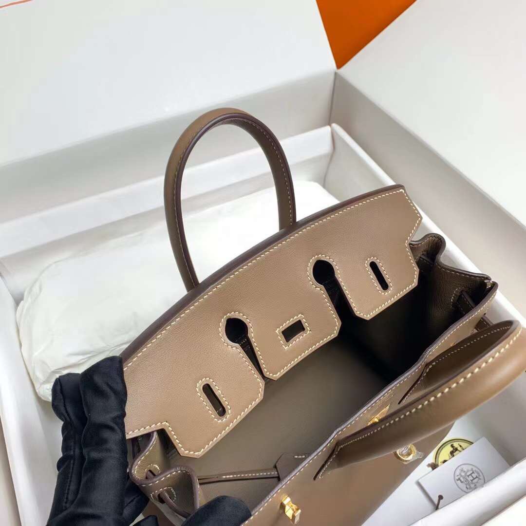 Hermes Birkin 25CM Swift Leather Handbag Khaki Grey 